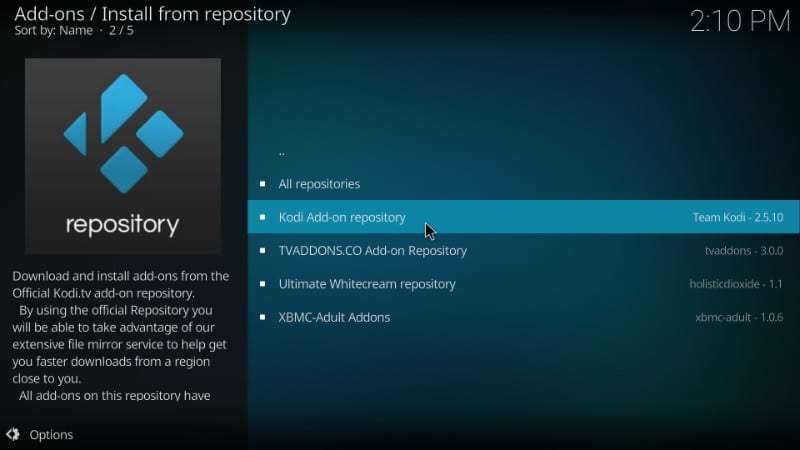 officiële kodi addon repository