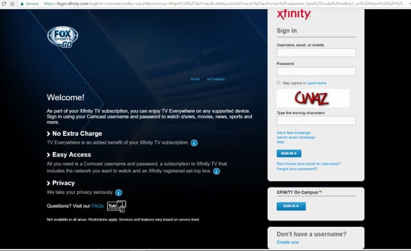 activate fox sports go with xfinity cable 