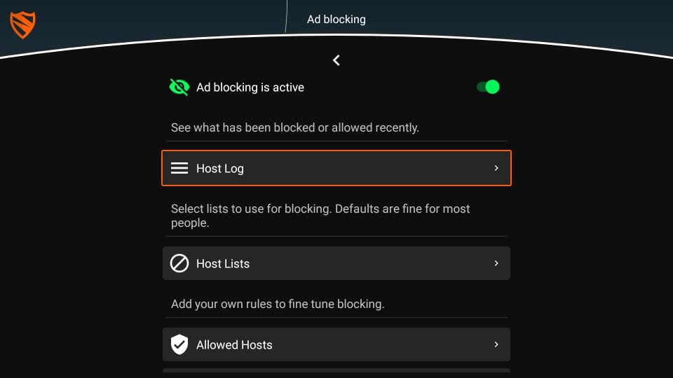 Log host aplikasi Blokada
