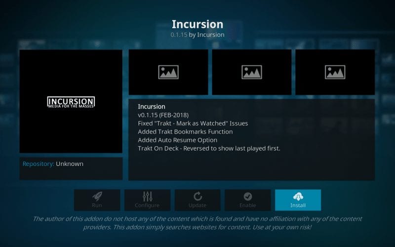 how to install incursion on kodi