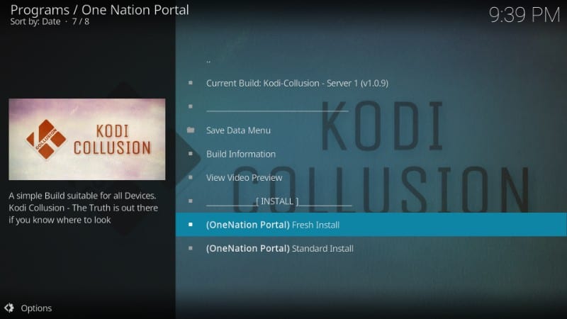 Guia de instalação nova do Kodi Collusion