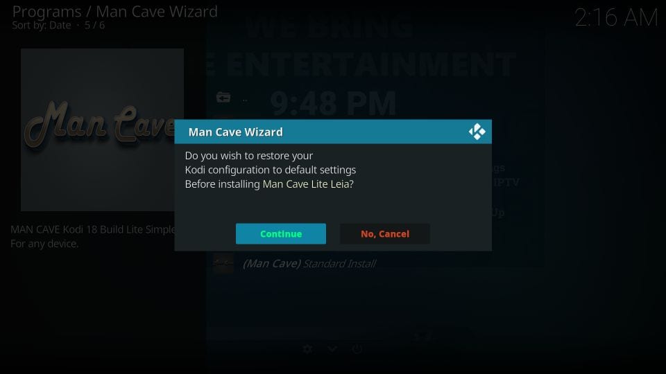 Installiere Mancave Wizard Kodi Builds