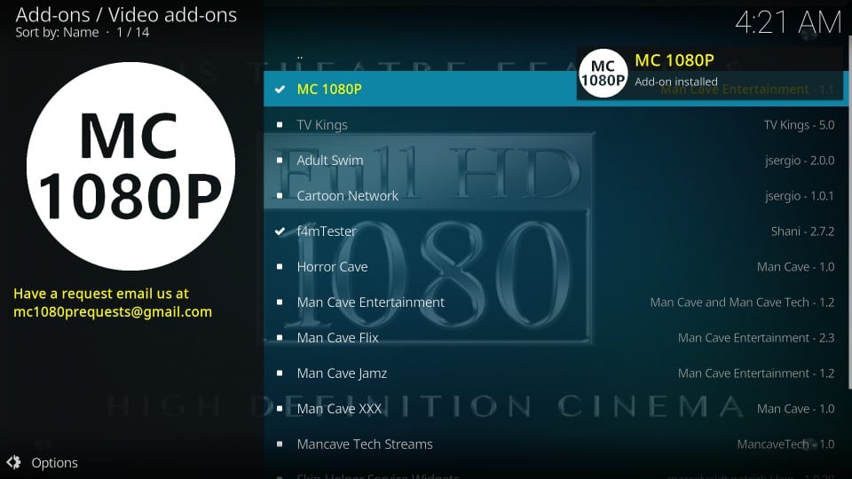 Hogyan kell használni az mc 1080p kiegészítőt a Kodi-on