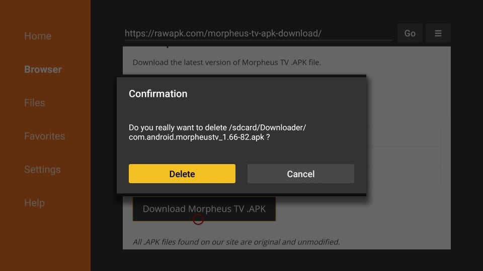 حذف morpheus tv apk من firestick