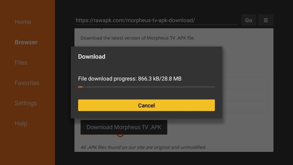installazione di Morpheus TV apk su firestick