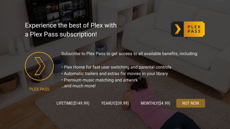 firestick या android tv बॉक्स पर plex पास की सदस्यता लें
