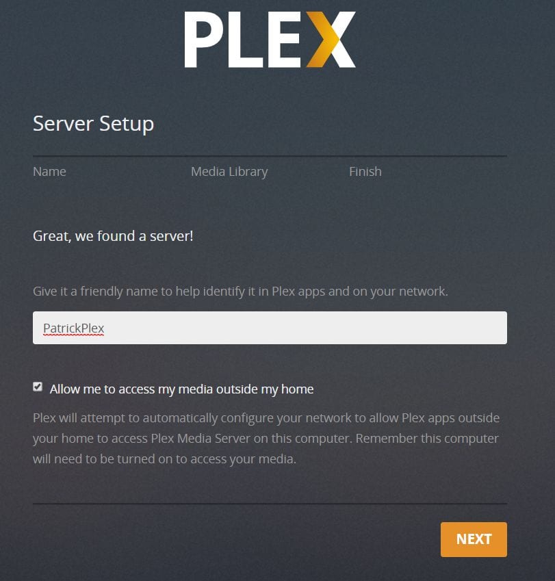 nome do servidor plex