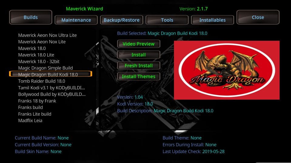 how to install the magic dragon build on kodi