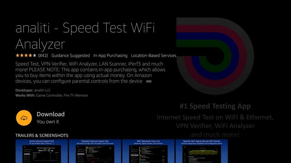 下载亚马逊Firestick的互联网速度测试应用程序